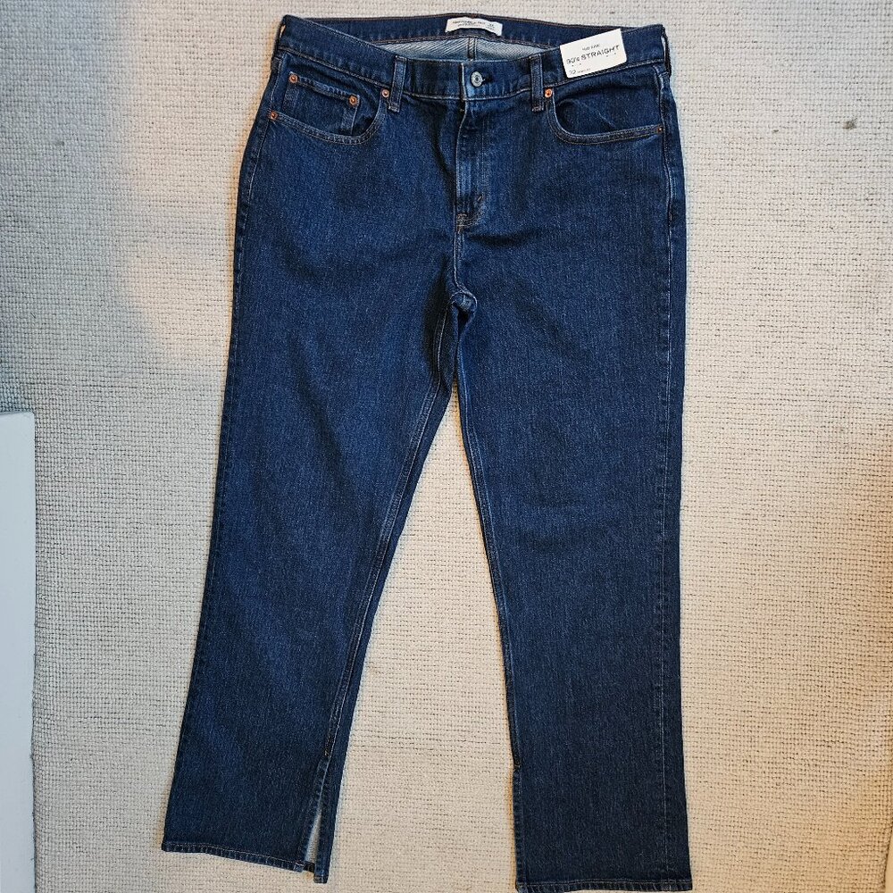 Abercrombie & Fitch Mid Rise 90s Straight Jeans Vent Hem Blue Denim 32 14 NEW